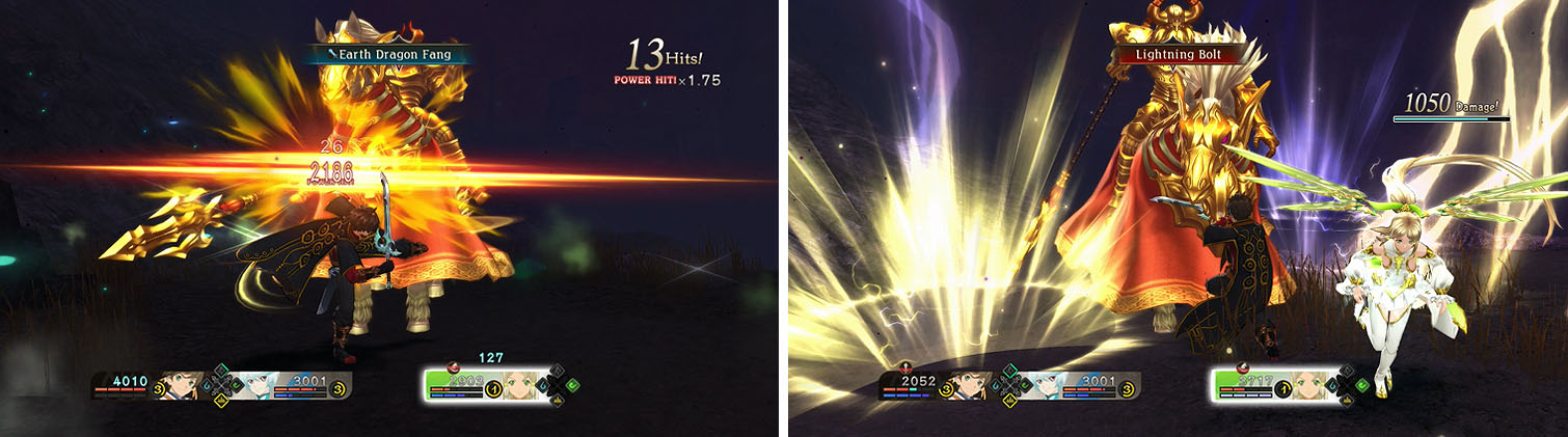 Exploit Odin’s weaknesses to try and keep him from attacking (left) while avoiding Odin’s spear and Lightning Bolt attacks (right).