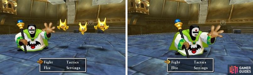 Take out the little guys (left) before you concentrate on the boss of each arena battle (right).