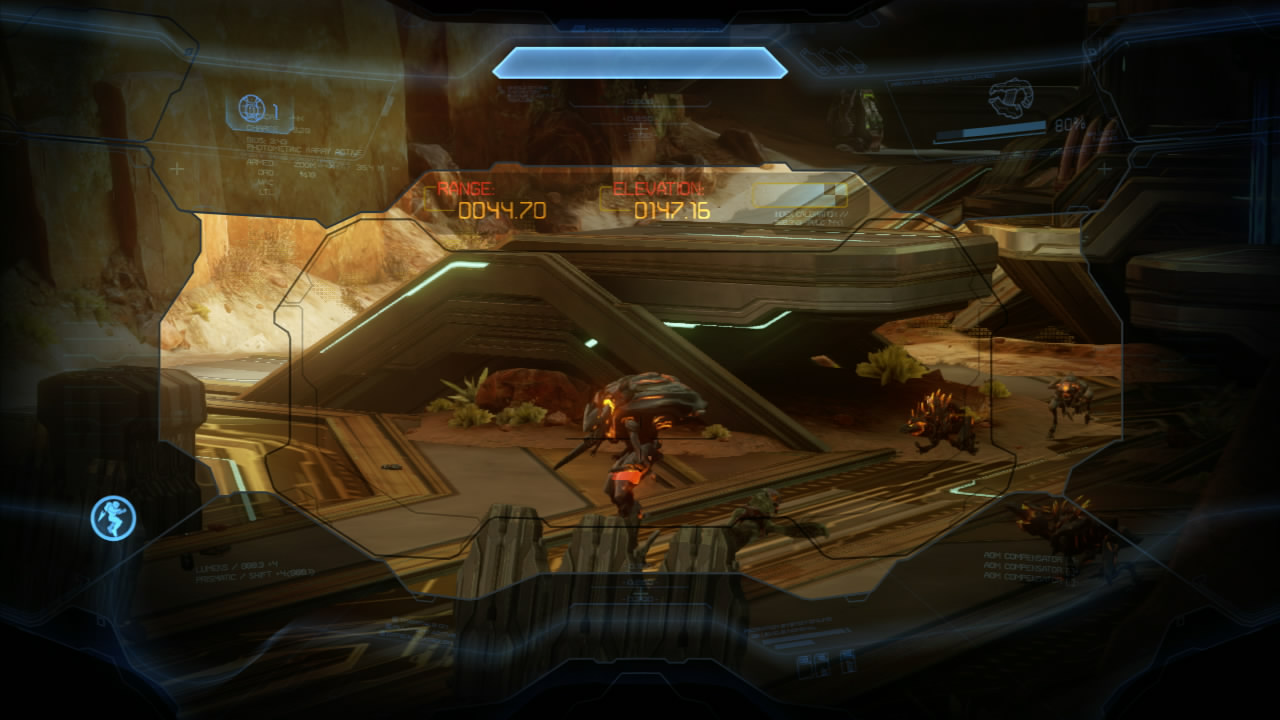 From here we can see a three tiered structure in the distance. In front there is a knight, a jackal sniper and a few grunts. Behind them, on the various tiers of the structure in the distance are four jackal snipers. Take them out before focusing on the nearby enemies and proceeding towards the structure.