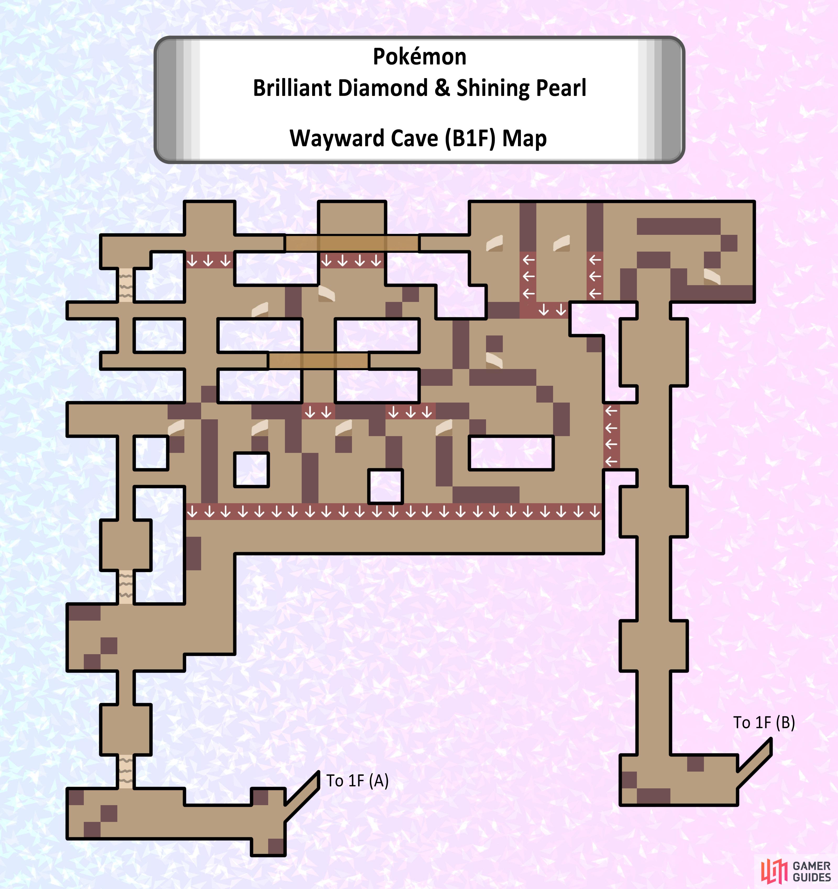 Map of Wayward Cave (B1F).