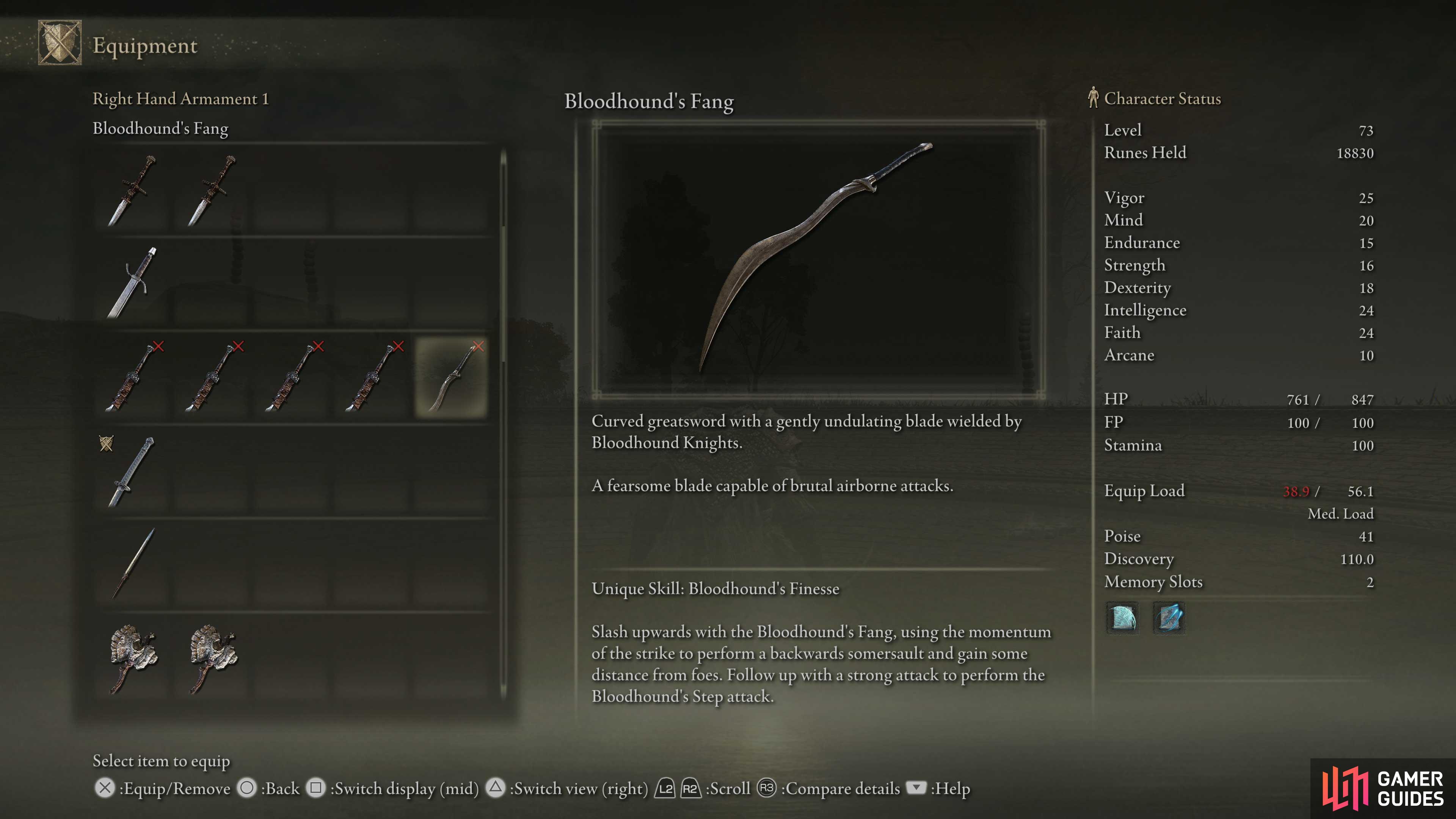 The Bloodhound Fang is a curved greatsword that inflicts blood loss.