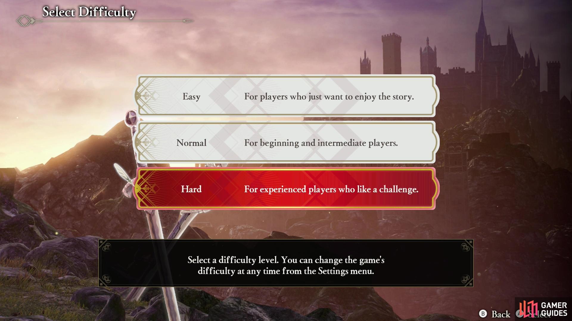 You can choose between three difficulty modes - Easy, Normal and Hard. These modes can be changed as desired, and modulate the levels of enemies.