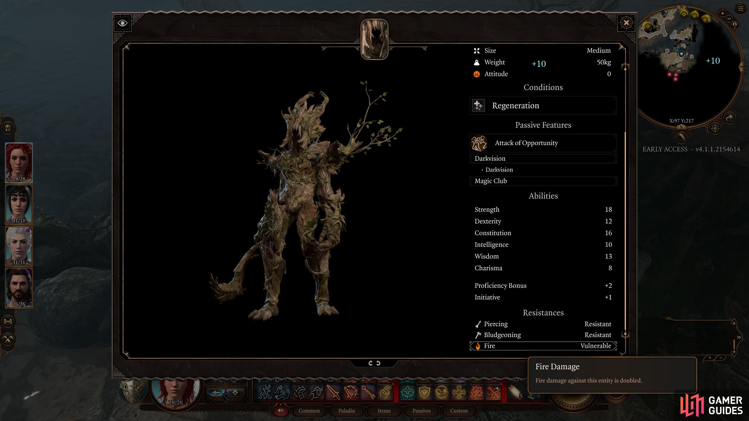 Examine enemies to check out their detailed stats, resistances, active effects and abilities.