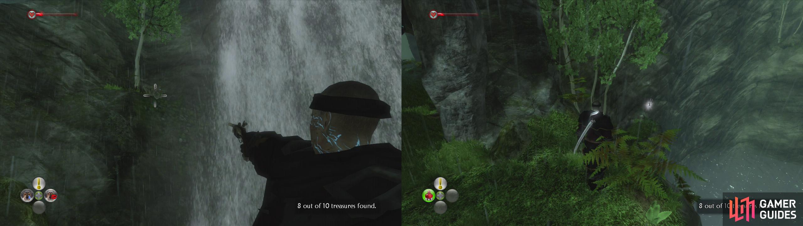 As you go around the island collecting the various treasues, make sure to shoot the gargoyle (left) and grab the silver key (right).