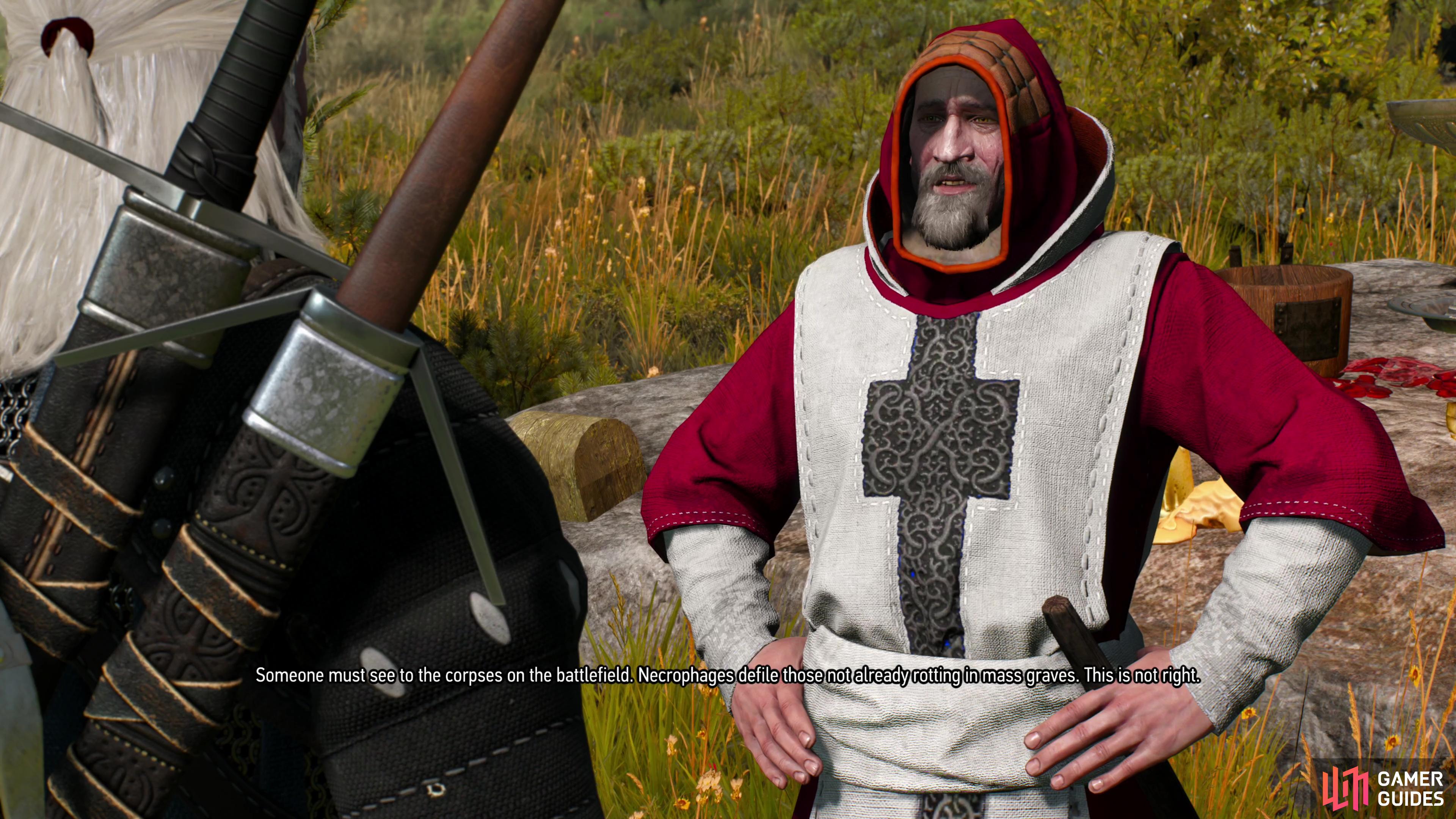 Talk to a priest southwest of Mulbrydale to start the quest “Funeral Pyres”.