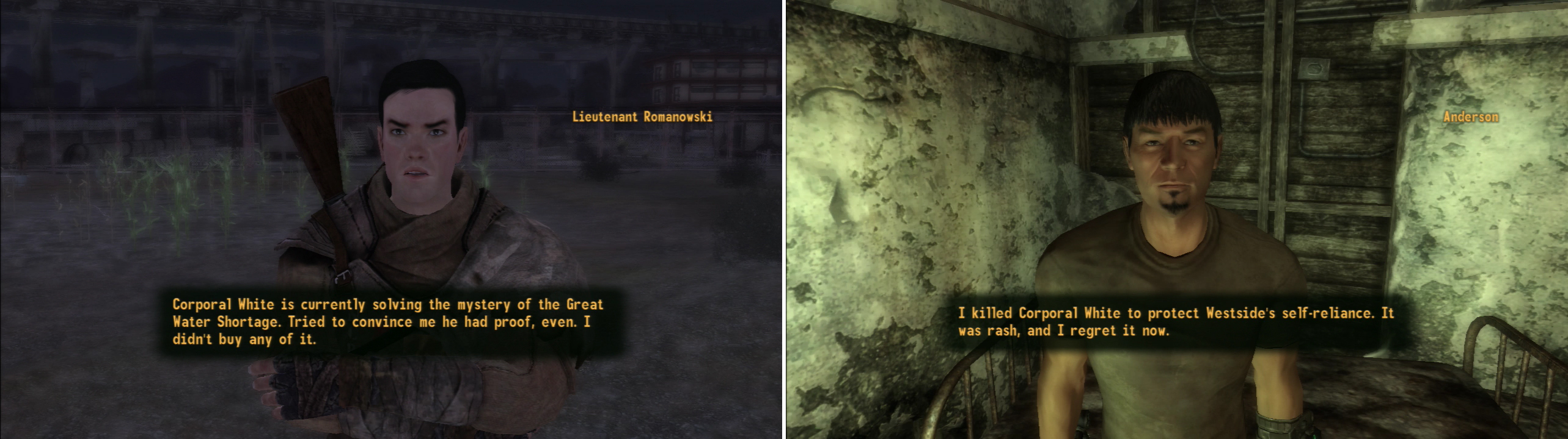 Lieutenant Romanowski will direct you to Anderson in Westside (left). Anderson will, if you pass an Intelligence check, admit to being responsible (right).