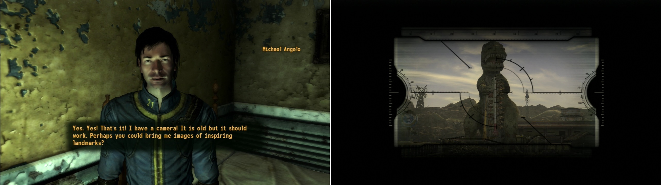 Diagnose Michael Angelo’s agoraphobia and he’ll come up with a compromise solution (left). To spark his waning inspiration, go photograph landmarks across the Mojave (right).