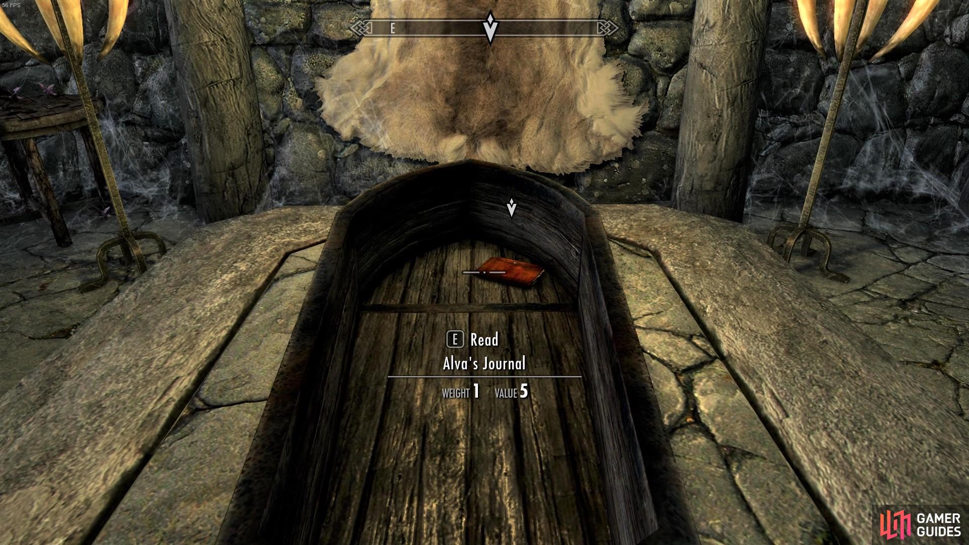 Alva’s journal can be found in her coffin in the basement.