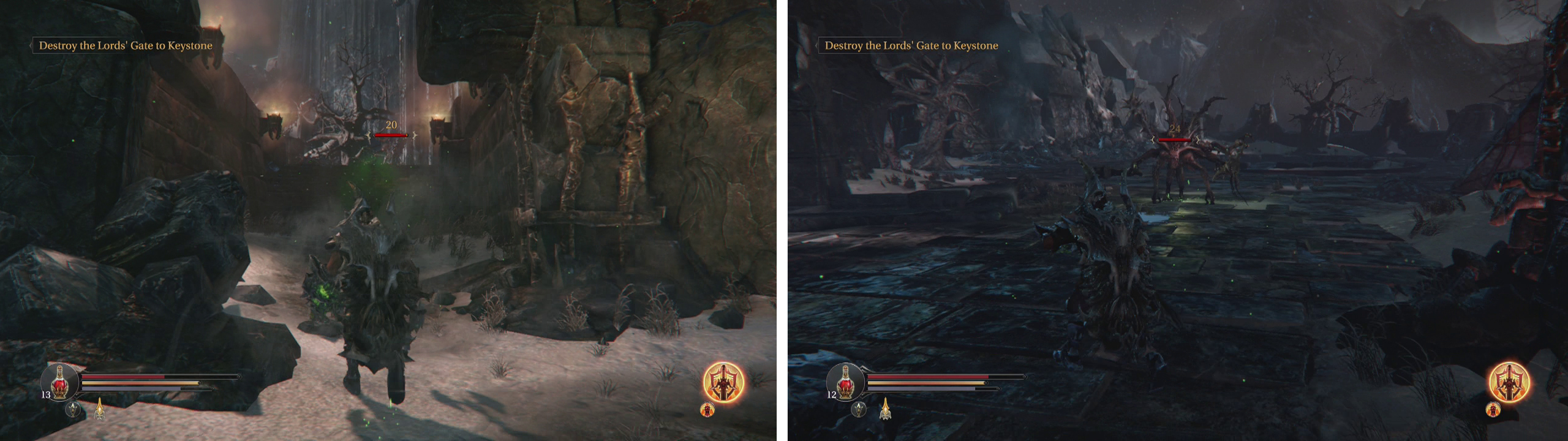 Exit via the back of the Eternal Flame (left) and follow the Panorama to the right to find an Dimensional Beast (right).